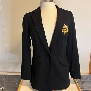 Boston Proper Women’s sz4 blk NWOT blazer Andrea Behar accentuated w/gold patch